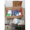Image 1 : BOX OF ASSORTED KITCHENWARE INCLUDING VINTAGE COLEMAN WATER
