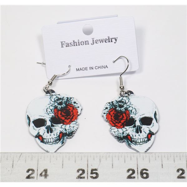 NEW SKULL WITH ROSES THEME DROP EARRINGS