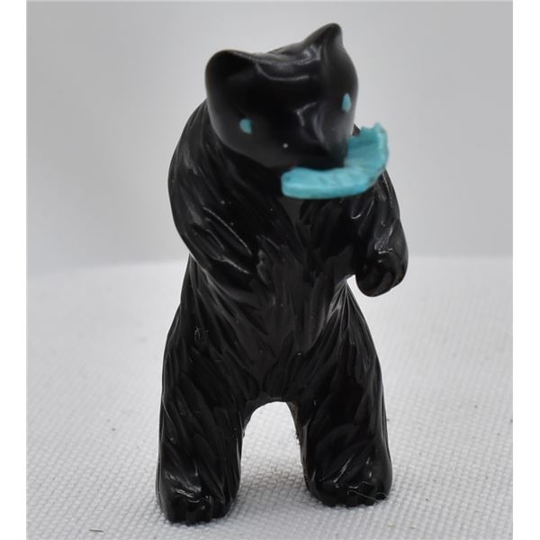 Zuni Jet Standing Bear Fetish, Andres Quandelacy