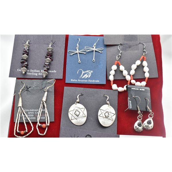 9 Pairs of Earrings, Most are Native American