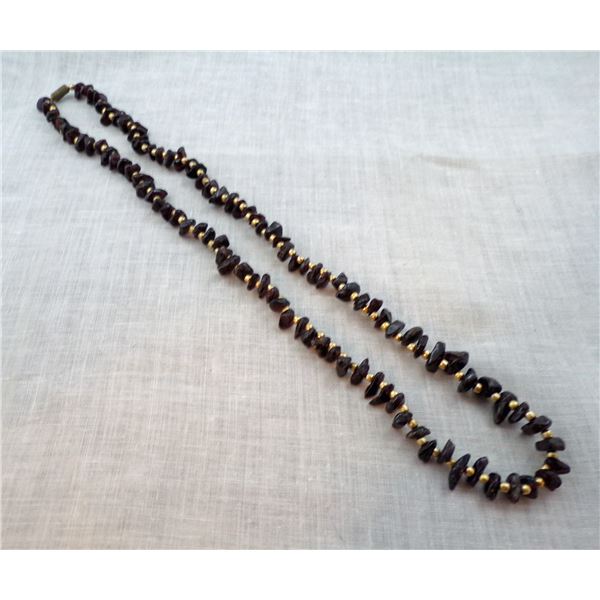 Graduated Garnet Chip and Brass Bead Necklace