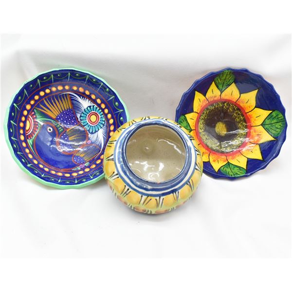 3 Mexican Glazed Pottery Salsa Dishes