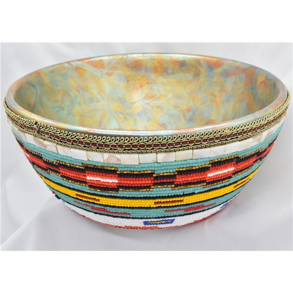 Hand Beaded Composition Bowl, Kathy Kills Thunder