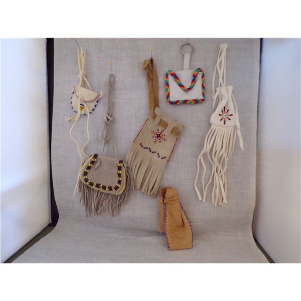 6 Native American Beaded Leather Pouches