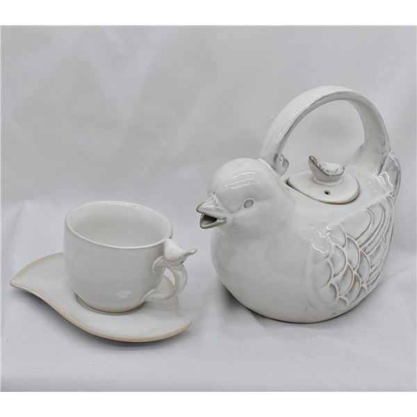 World Market Bird Teapot, Cup, and Saucer