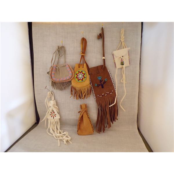 6 Native American Beaded Leather Pouches
