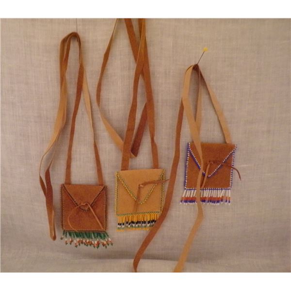 3 Native American Navajo Beaded Medicine Pouches