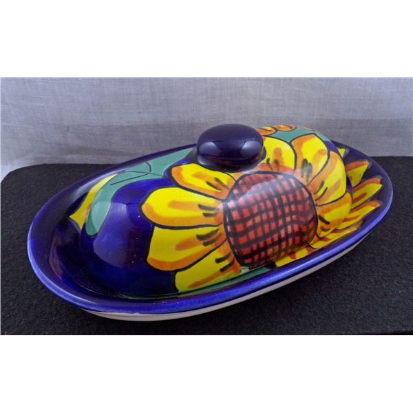 Mexican Talavera Pottery Covered Butter Dish