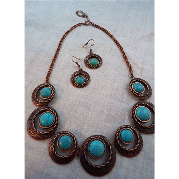 Estate Copper Tone and Faux Turquoise Set