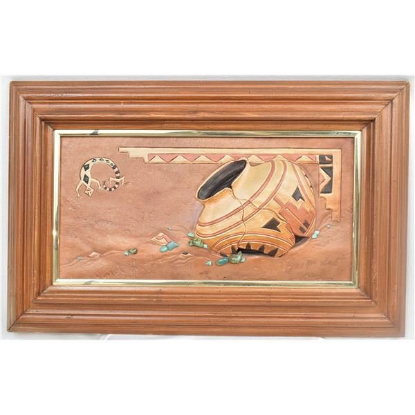 Original Southwestern Framed Leather Art Picture