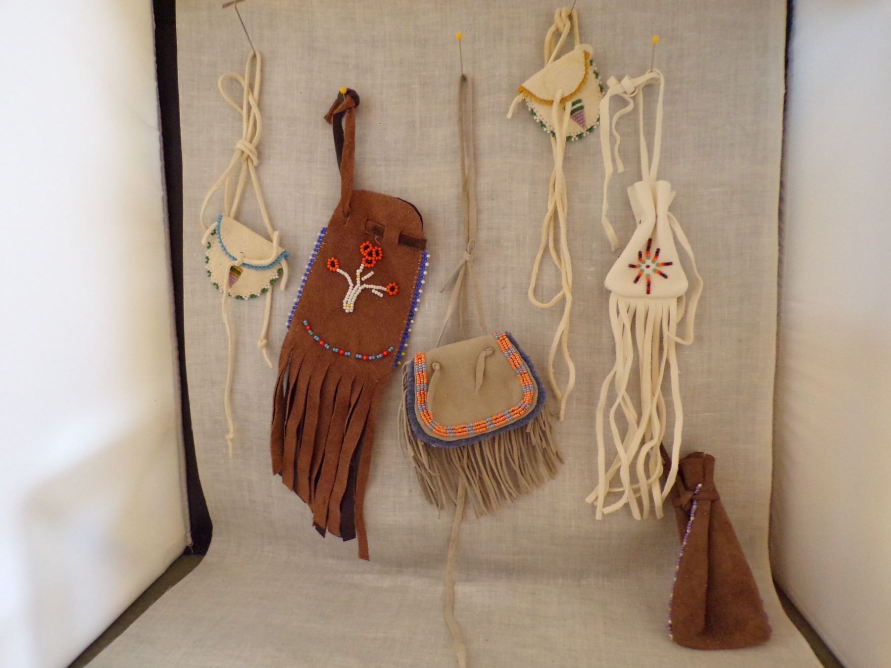 6 Native American Beaded Leather Pouches