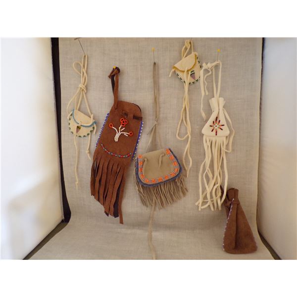 6 Native American Beaded Leather Pouches