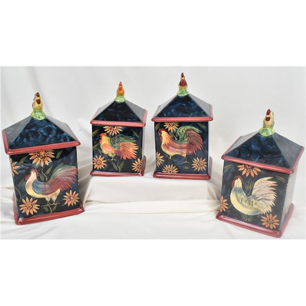 Susan Winget Ceramic Rooster 4 Piece Canister Set