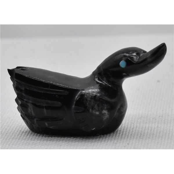 Zuni Black Marble Duck Fetish by Destry Suitza