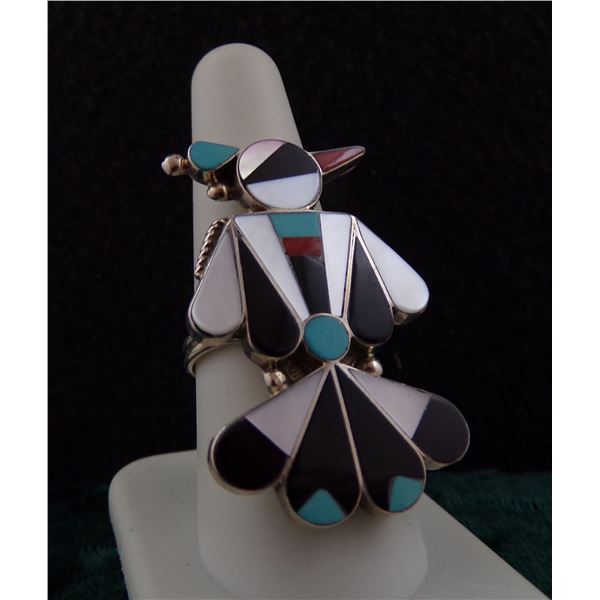 Zuni Sterling Inlay Thunderbird Ring by A. Dishta