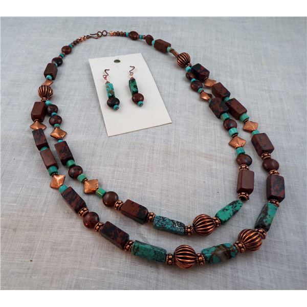 2 Tier Mahogany Obsidian and Turquoise Necklace