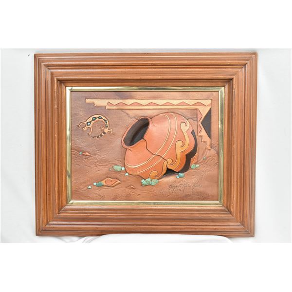 Original Southwestern Framed Leather Art Picture