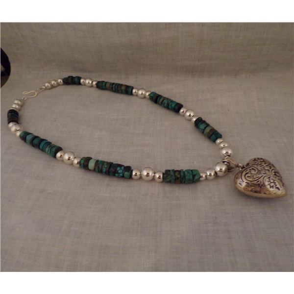 Vintage Turquoise Heishi Bead Pendant Necklace
