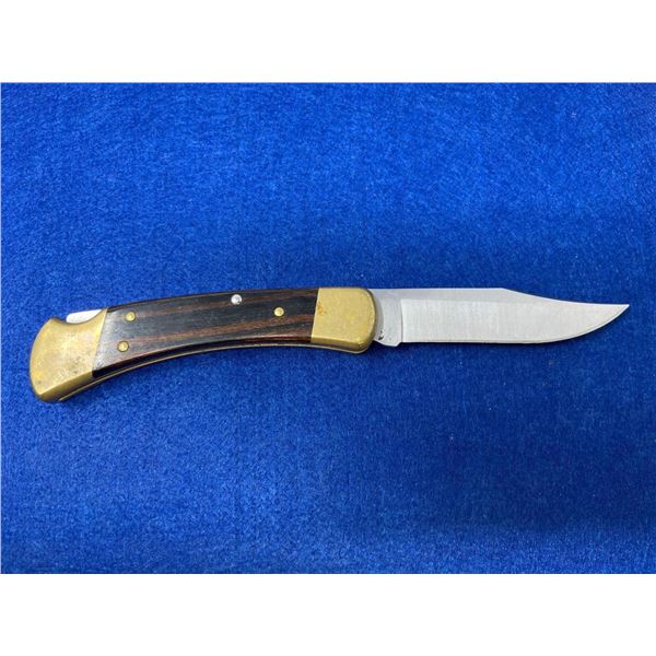 Buck USA Wood and Gold handle Lock Blade folding pocket knife model 110