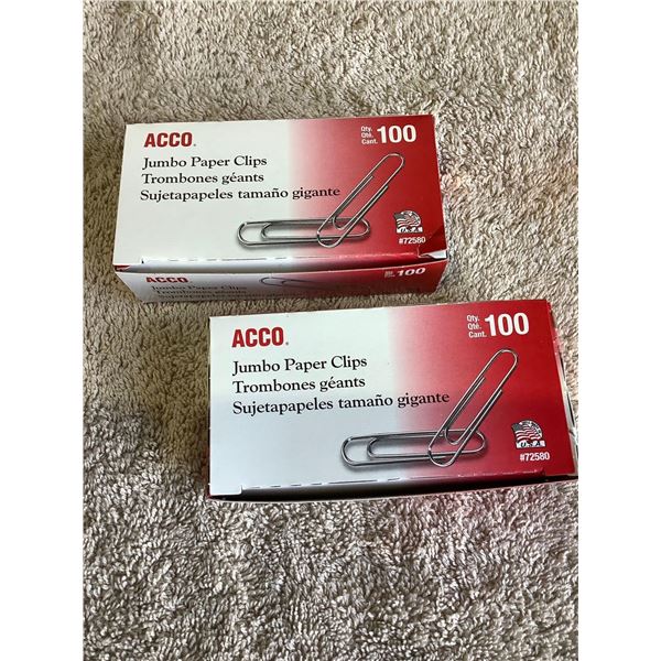 Lot of 2 Acco Jumbo Paper Clips 100 per box