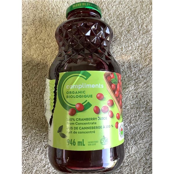 Compliments Organic 100% Cranberry Juice 946 L