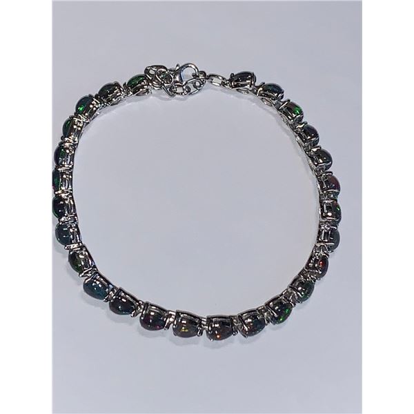 Ladies Black Opal Cabochon 10 Carat Tennis Bracelet set in .925 Silver with Certificate Valued $1800