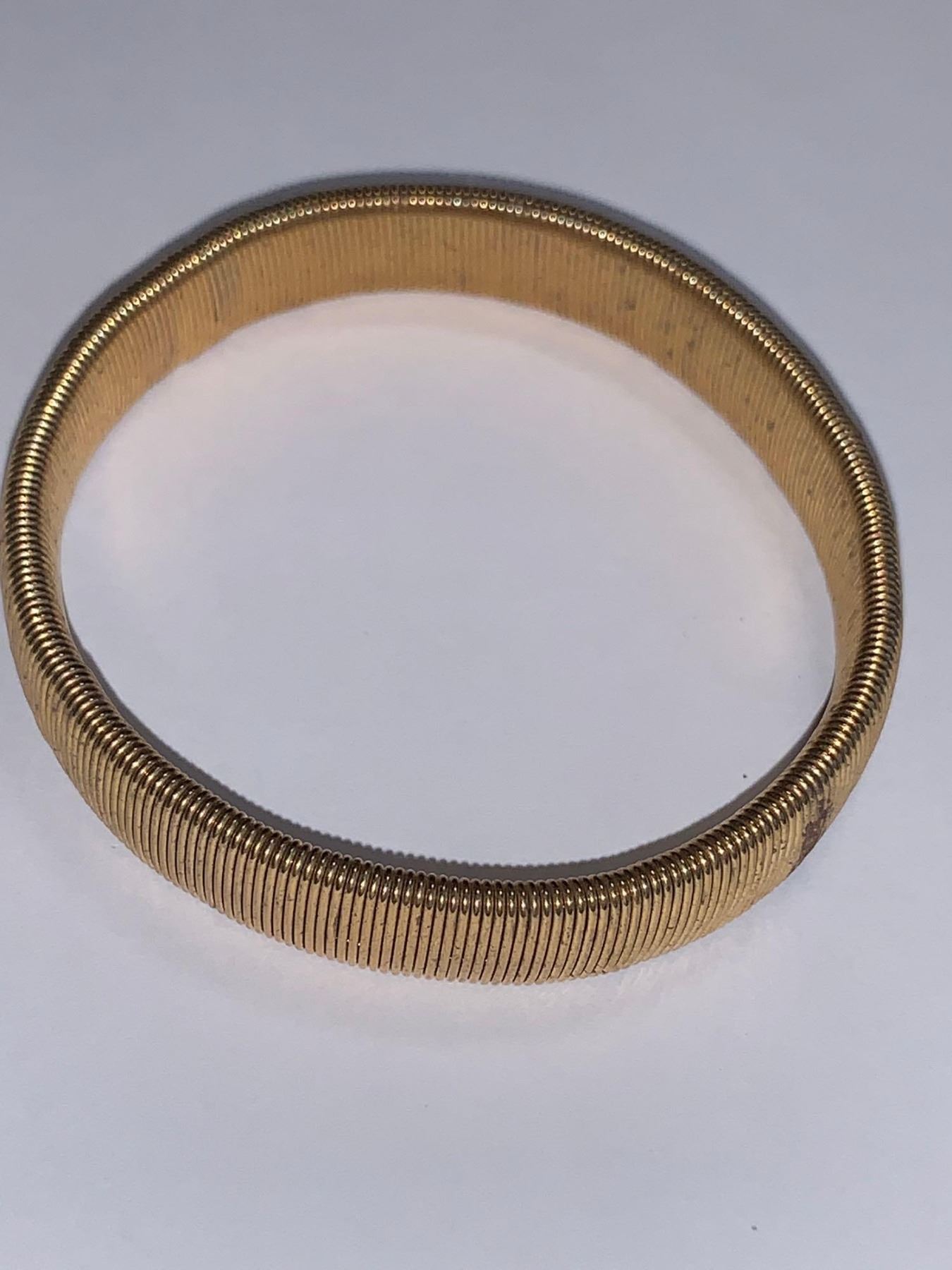 Spring Type Bangle Unique Spring .925 Silver and 14K Gold 8.77 Gram Flex Bangle with ...