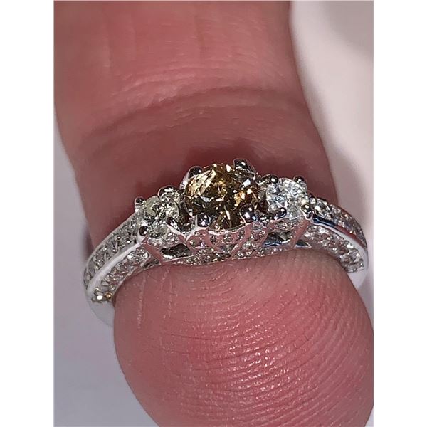 Ladies 14K White Gold 2.44 gram, with .93 Carat Round Cut Triple Stone Anniversary Ring with Certifi