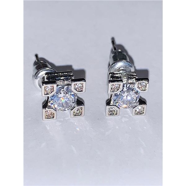 Set of Boxed .65 Carat Solitaire Earrings .925 Silver