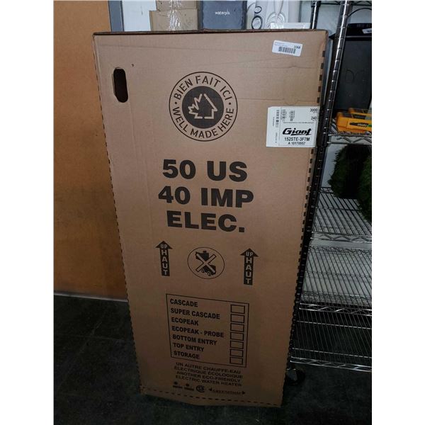 NEW 50 US, 40 IMP Electric Hot Water Tank - Note Minor Damage to bottom of the box