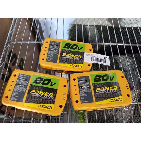Lot of 3 20V Power Drive Rechargeable RC Batteries - OUT OF BOX - SOLD AS IS