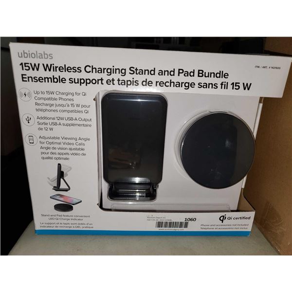 Ubio Labs 15 W Wireless Charging Stand and Pad Bundle