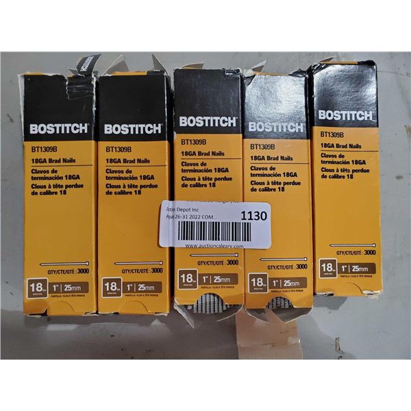 Lot of 5 Bostitch 18GA 1" Brad Nails - 3000 per box