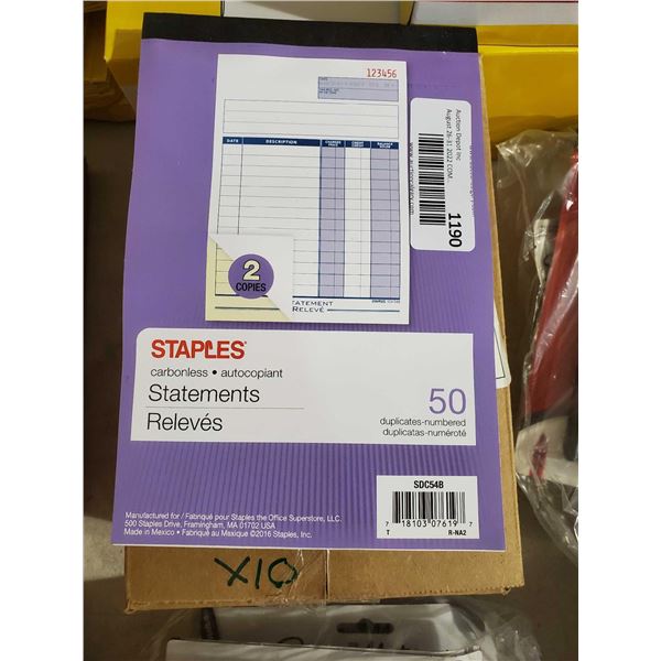 Staples Carbonless, Autocopy Statement (Invoice) Book  10 Books, 50 duplicated Pages per book