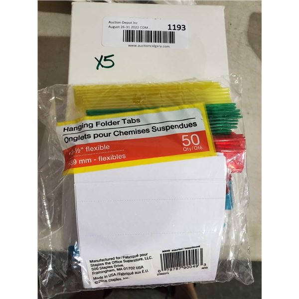Staples Hanging File Tabs 5 Packs of 50 Tabs