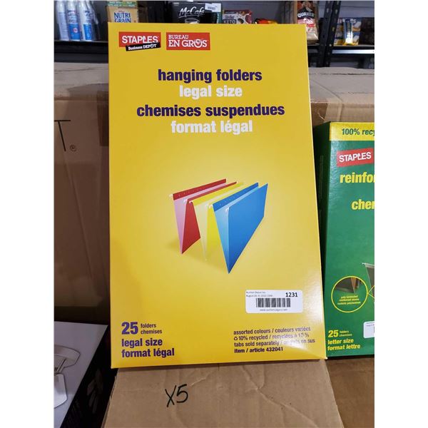 Staples Legal Size Hanging Folders - 5 Boxes,  25 per box