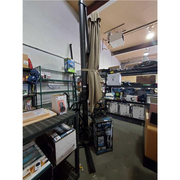 Free Standing Single Post Retractable Patio Umbrella with Weighted Base - OUT OF BOX - SOLD AS IS