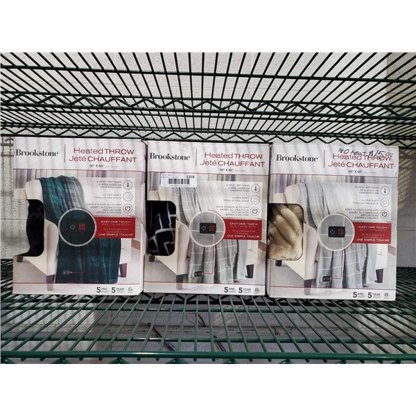 Lot of 3 Brookstone Heated Throws - OPEN BOX - SOLD AS IS