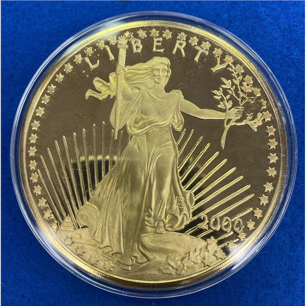 Year 2000 Walking Liberty One Quarter Pound (4 Troy Oz) .9999 Fine Silver Round, Gold Tint