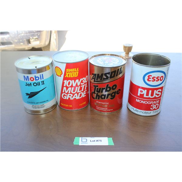 (4) Auto fluid cans - Esso, AMsoil, Shell, Mobil - 1 Litre