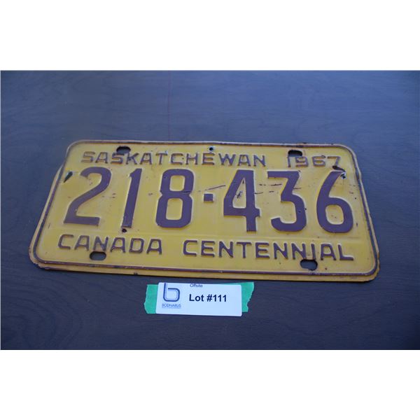 1967 Sask License Plate