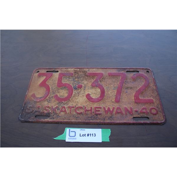 1940 Sask License Plate