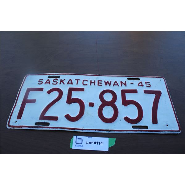 1945 Sask License Plate (repaint)