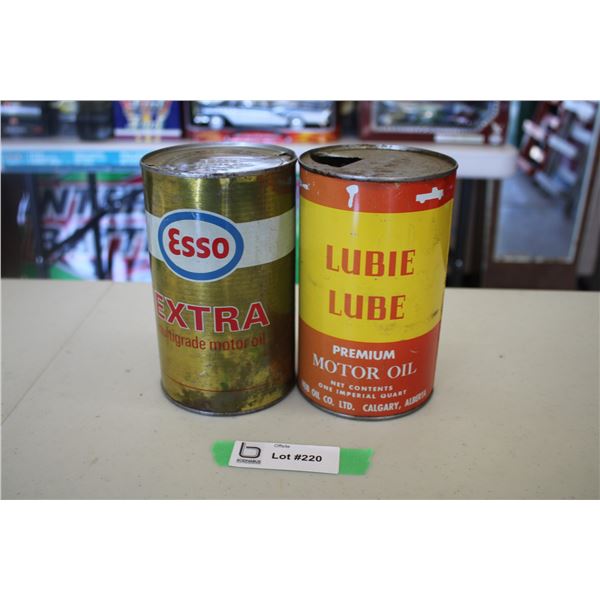 (2) 1 qt Oil Cans - Esso + Lubie Lube