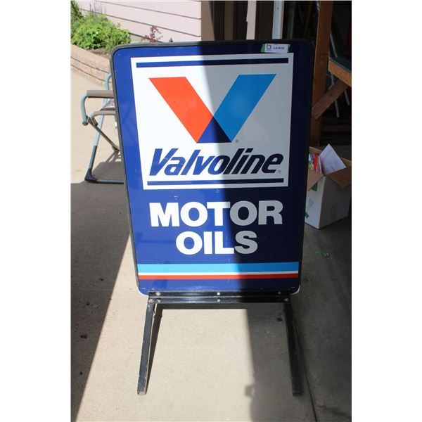 Valvoline Motor Oils metal sign on stand - 36" tall x 24" wide