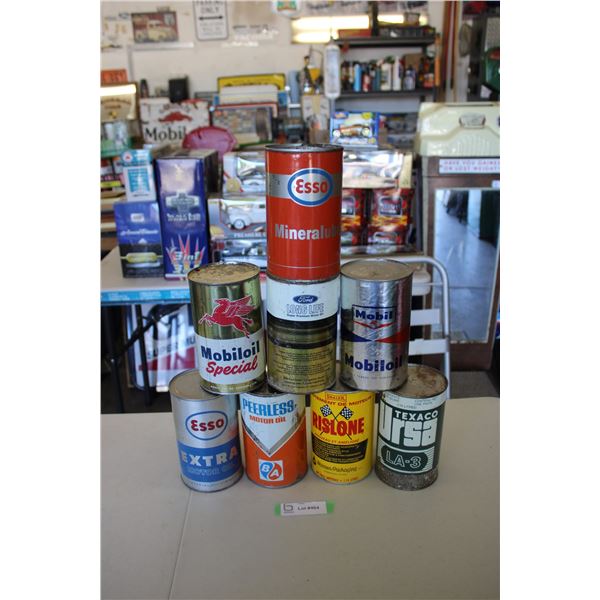 (8) Oil Cans - Esso, Mobiloil, Ford, Texaco, Rislone, B/A