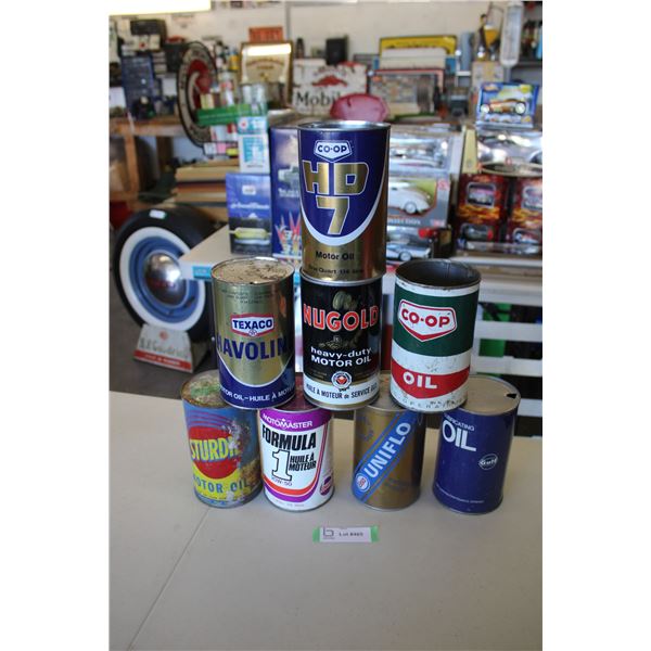 (8) Oil Cans - Co-Op, Texaco, NuGold, Sturdie, Motomaster, Gulf, Esso