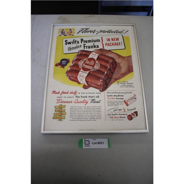 Framed Advertisement - Swifts Premium hot dogs