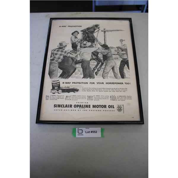 Framed Advertisement - Sinclair Horsepower Motor Oil