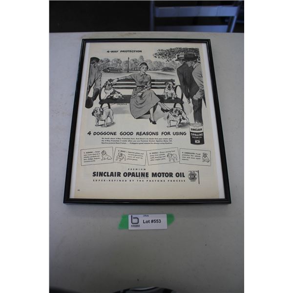Framed Advertisement - Sinclaur Doggone Motor Oil